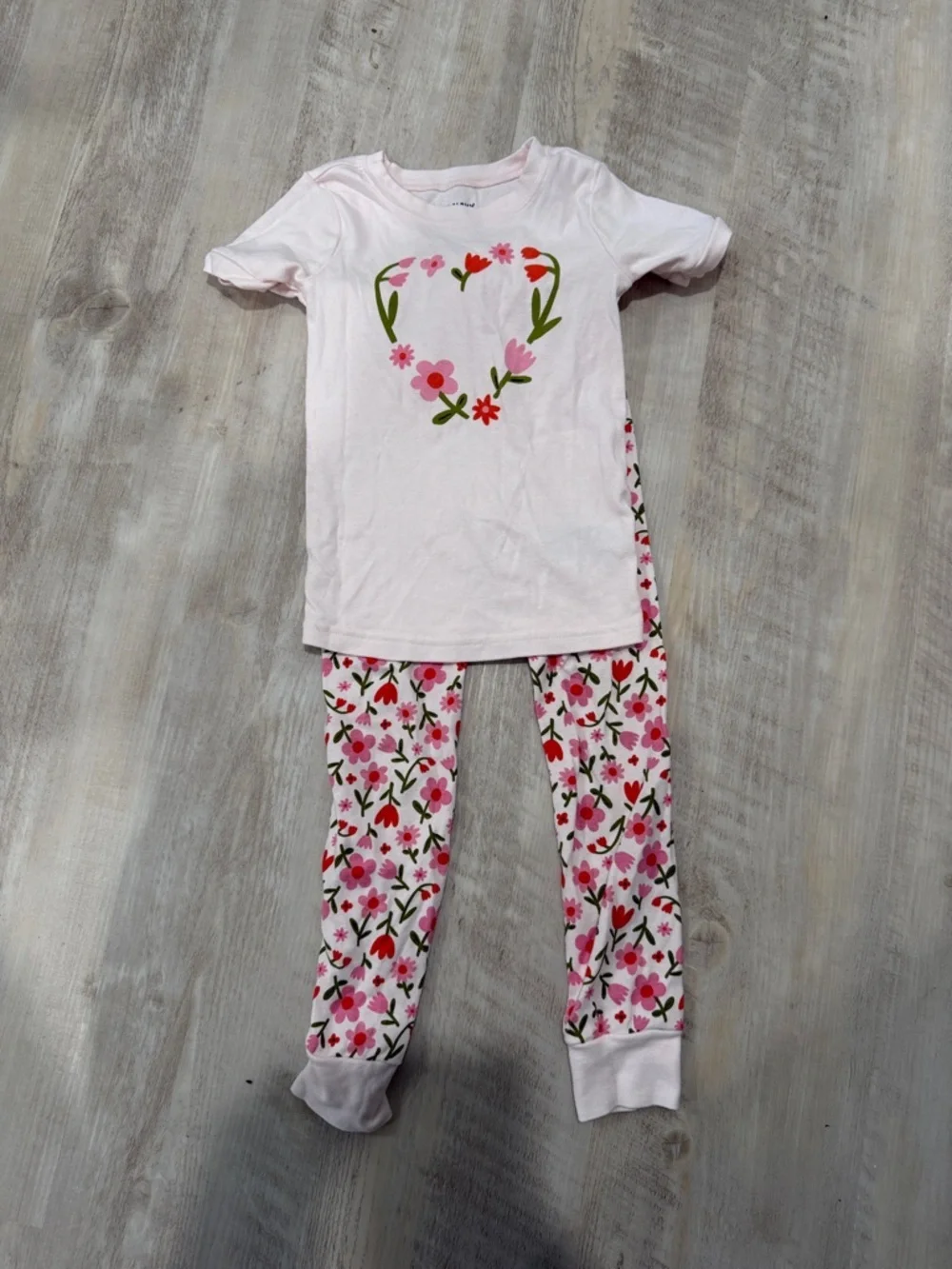 Old Navy Light Pink Floral Heart Pajama Set